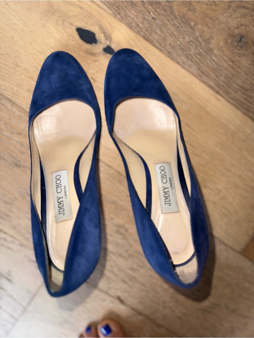 Authentic Jimmy Choo Navy Blue Suede Pointed Toe Pumps
